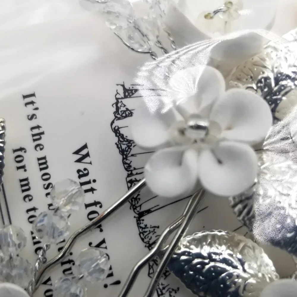 Casdre Pearl Flower Bridal Hair Pins Silver Leaf Wedding Bride New